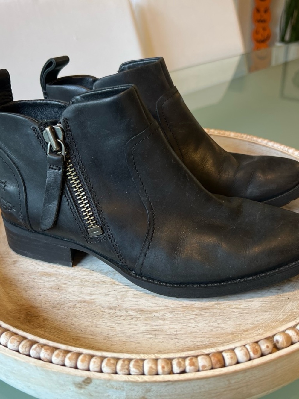 UGG Black Leather Side-Zip Ankle Booties